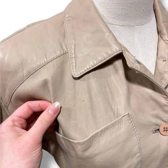 LaMatta Italian Gloveleather Buttery Soft Latte Brown Tan Wrap Shirt Dress - Picture 6 of 12